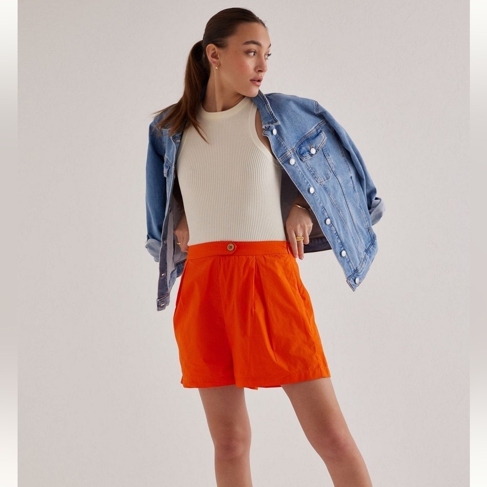 Maeve - Anthropologie - Orange Pleated Poplin Shorts 100% Cotton - US 4 - Picture 2 of 10